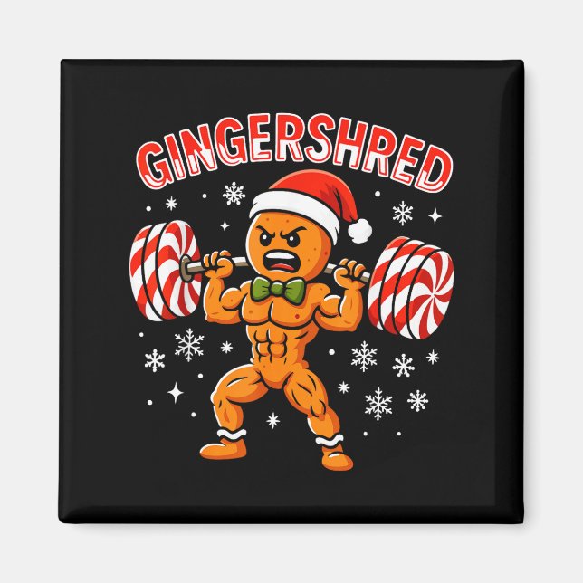 Gingershred Funny Gingerbread Man Gym Bodybuilding Magnet (Framsidan)