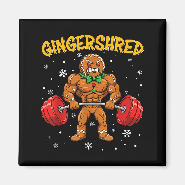 Gingershred Funny Gingerbread Man Gym Bodybuilding Magnet (Framsidan)