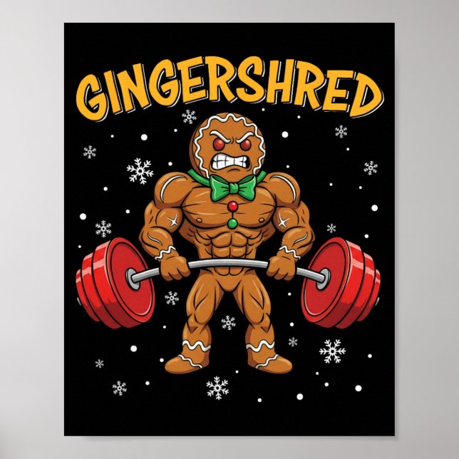 Gingershred Funny Gingerbread Man Gym Bodybuilding Poster (Framsidan)