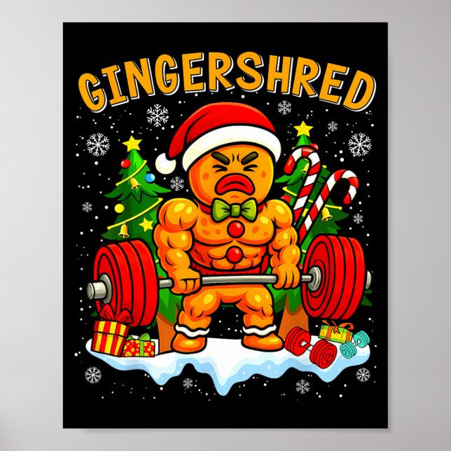 Gingershred Funny Gingerbread Man Gym Bodybuilding Poster (Framsidan)