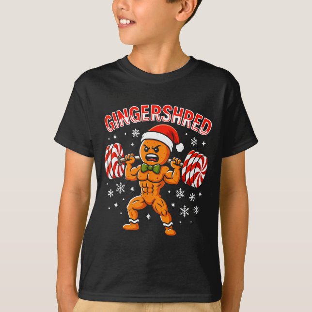 Gingershred Funny Gingerbread Man Gym Bodybuilding T Shirt (Framsida)