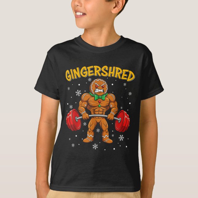 Gingershred Funny Gingerbread Man Gym Bodybuilding T Shirt (Framsida)
