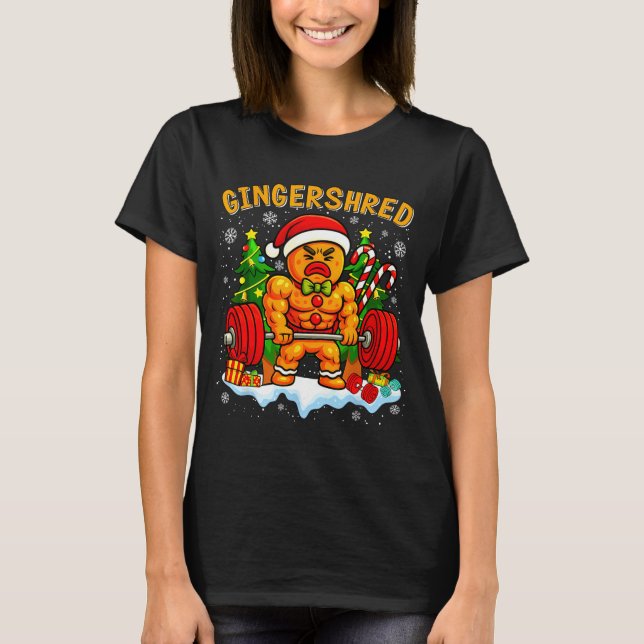 Gingershred Funny Gingerbread Man Gym Bodybuilding T Shirt (Framsida)