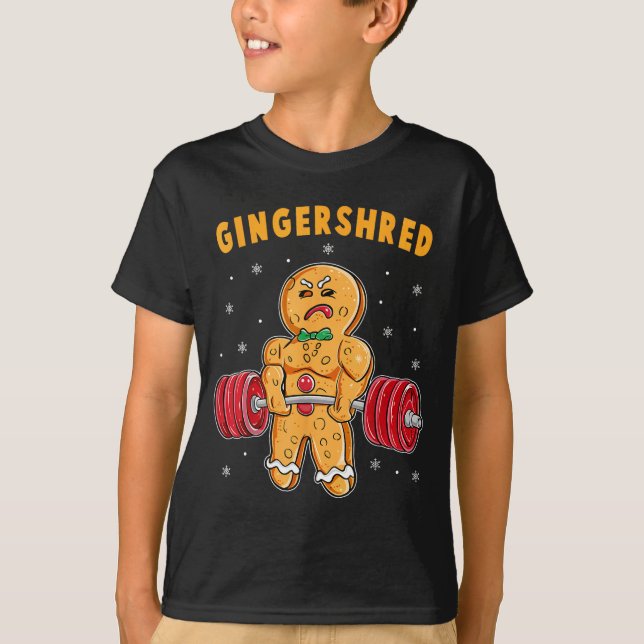 Gingershred Funny Gingerbread Man Gym Bodybuilding T Shirt (Framsida)