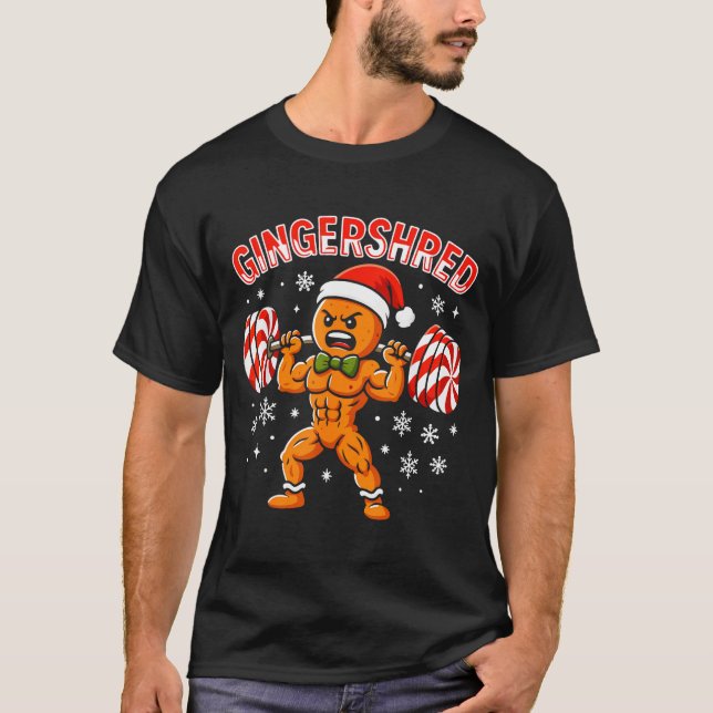 Gingershred Funny Gingerbread Man Gym Bodybuilding T Shirt (Framsida)