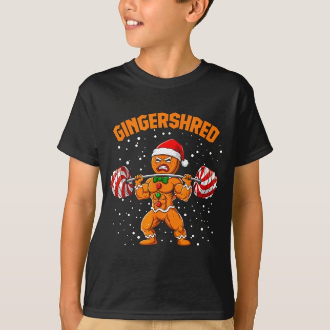 Gingershred Funny Gingerbread Man Gym Bodybuilding T Shirt (Framsida)