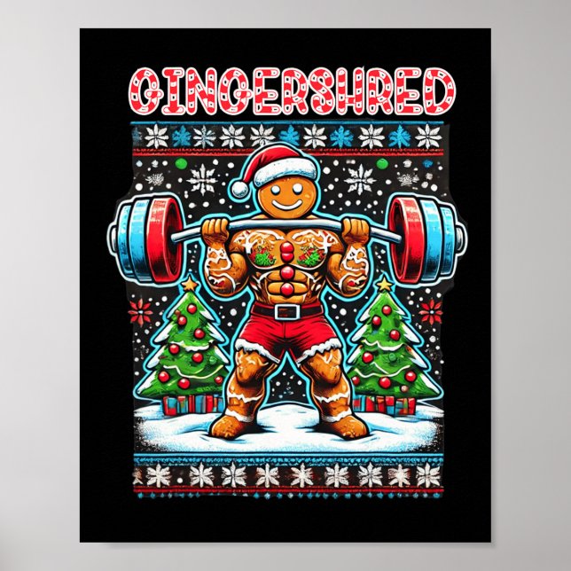 Gingershred Funny Pepparkaksgubbe Gym Bodybuilding Poster (Framsidan)