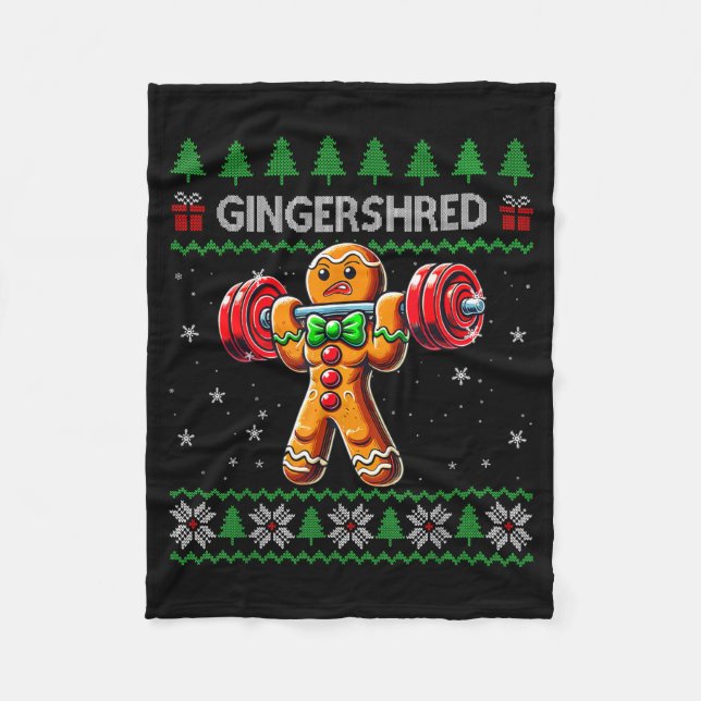 Gingershred Gym Christmas Ugly Sweater Gingerbread Fleecefilt (Framsidan)