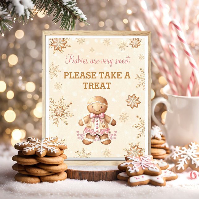 Gingertea Girl jul Baby Shower Favorittecken Poster (Gingerbread Girl Christmas Baby Shower Favor Sign)