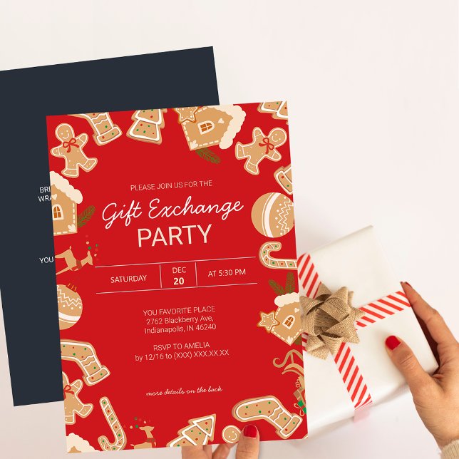 Gingertea Julafton Gift Exchange Julfest Inbjudningar (Gingerbread Xmas Gift Exchange Holiday Party Invitation)