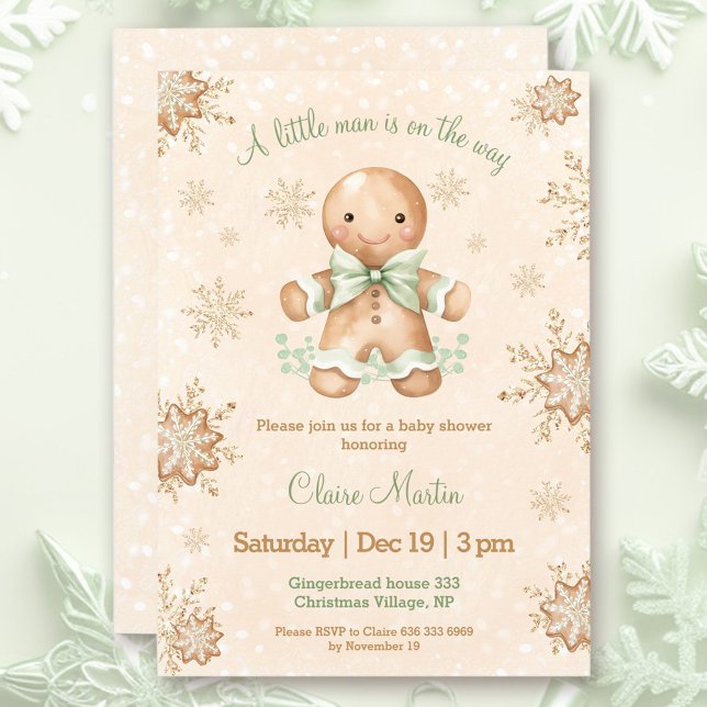 Gingertea Little Man Baby Shower Inbjudningar (Gingerbread Little Man Christmas Baby Shower Invitation)