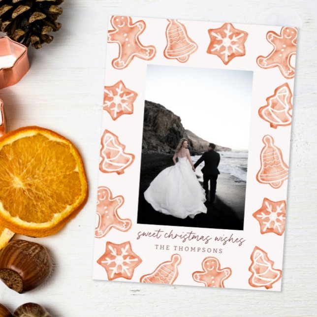 Gingertea Watercolor Modern julfotkort Inbjudningar (Skapare uppladdad)