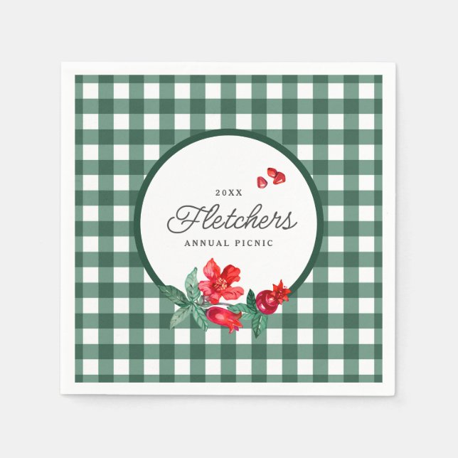 Gingham-Anpassningsbar för granatäpple och Grönt Pappersservett (Framsidan)