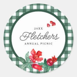 Gingham-Anpassningsbar för granatäpple och Grönt Runt Klistermärke