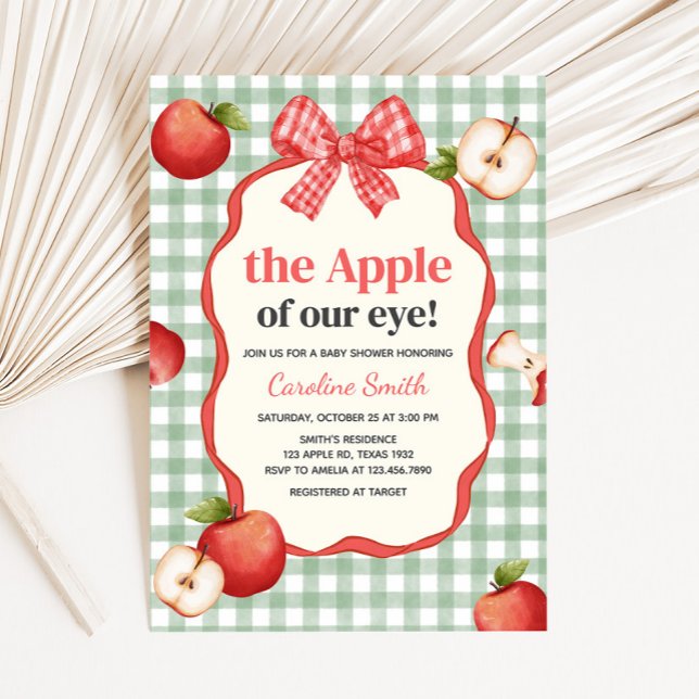 Gingham Äpple av våra ögon Barnkalas Inbjudningar (The Apple of our Eye Baby Shower Invitation)
