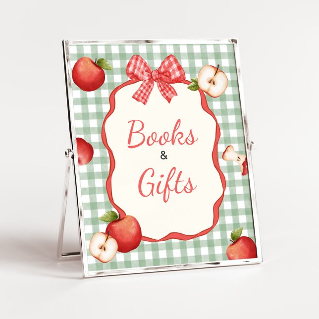 Gingham Apple från Öga Baby Bokar och presentkort Poster (Gingham Apple of our Eye Baby Books and Gifts Sign)