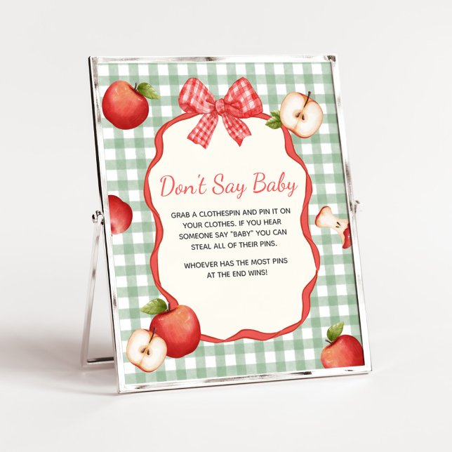 Gingham Apple från Öga Baby säger inte Baby-tecken Poster (Gingham Apple of our Eye Baby Shower Don't Say Baby Sign)