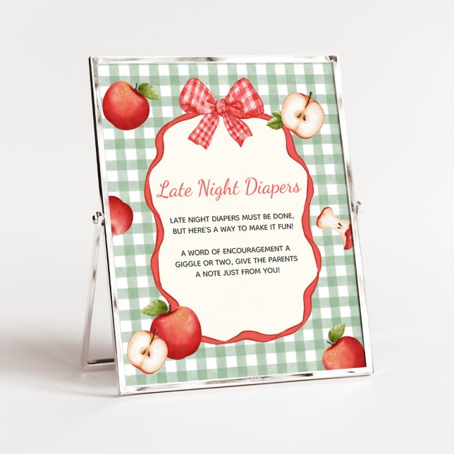 Gingham Apple från Öga Late Night Diaper Sign Poster (Gingham Apple of our Eye Baby Shower Late Night Diapers Sign)
