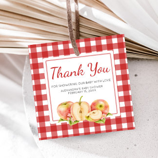 Gingham Apple of Our Eye Baby Shower Gåvor Etiketter