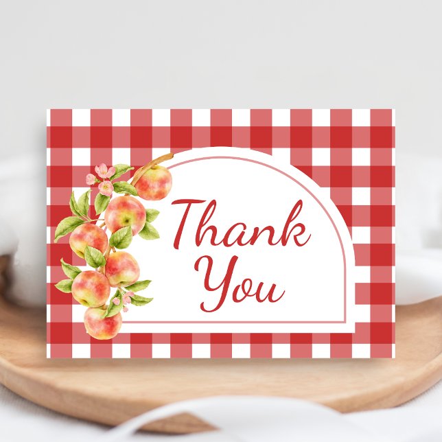 Gingham Apple of Our Eye Baby Shower Tack Kort (Apple Baby Shower Thank You Card)