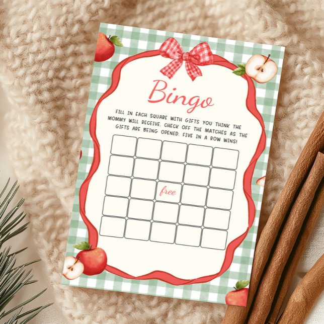 Gingham Äpple Ögonsten Bingo Spel (Apple of Our Eye Baby Shower Bingo Game)