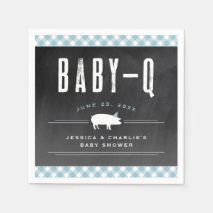 Gingham Baby BBQ Blå Mixad Baby Shower Pappersservett