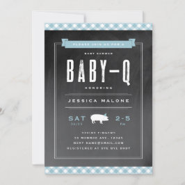 Gingham Baby BBQ Blue Baby Shower Inbjudningar