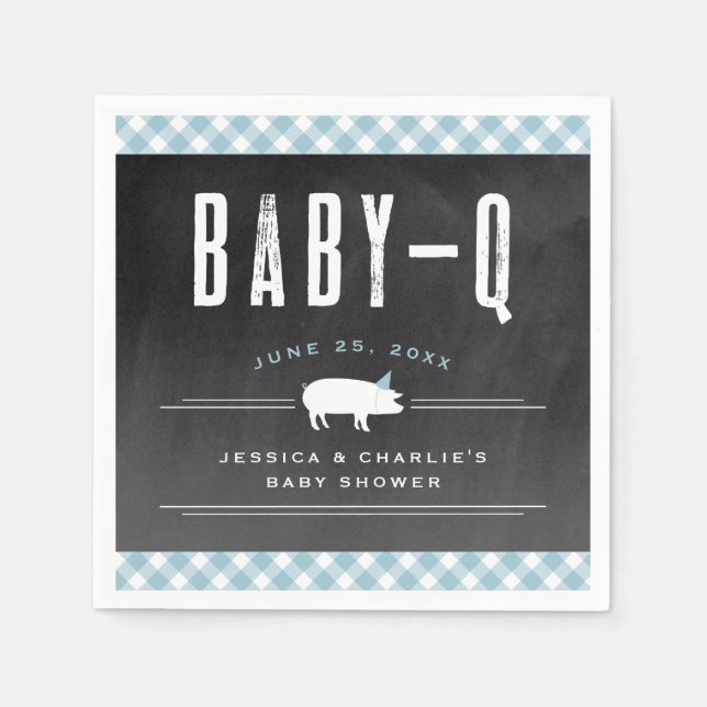 Gingham Baby BBQ Blue Co-ed Baby Shower Pappersservett (Framsidan)