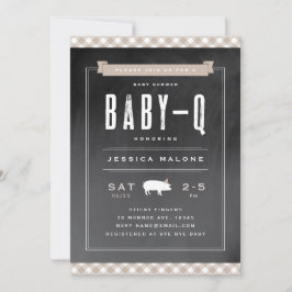 Gingham Baby BBQ Neutral Khaki Baby Shower Inbjudningar