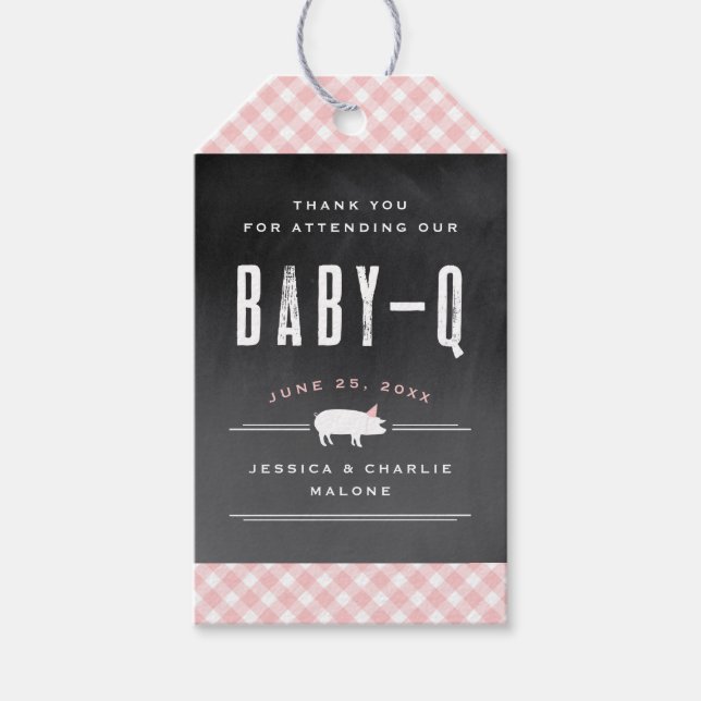 Gingham Baby BBQ Rosa Baby Shower Presentetikett (Framsidan)