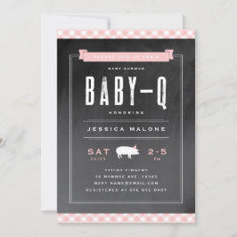 Gingham Baby BBQ Rosa Bebisdopp Inbjudningar