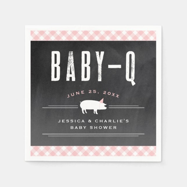 Gingham Baby BBQ Rosa Samkönad Babygala Pappersservett (Framsidan)