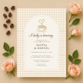 Gingham Baby bjuder in till Coffee Couples Baby Sh Inbjudningar
