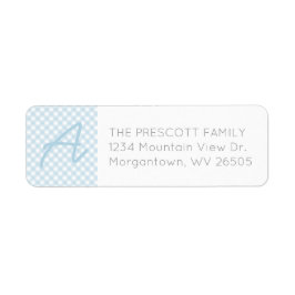 Gingham baby blue monogram-returadress returadress etikett