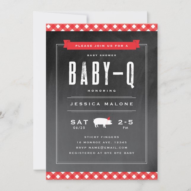 Gingham Baby Grillfest Baby Shower Inbjudningar (Framsida)