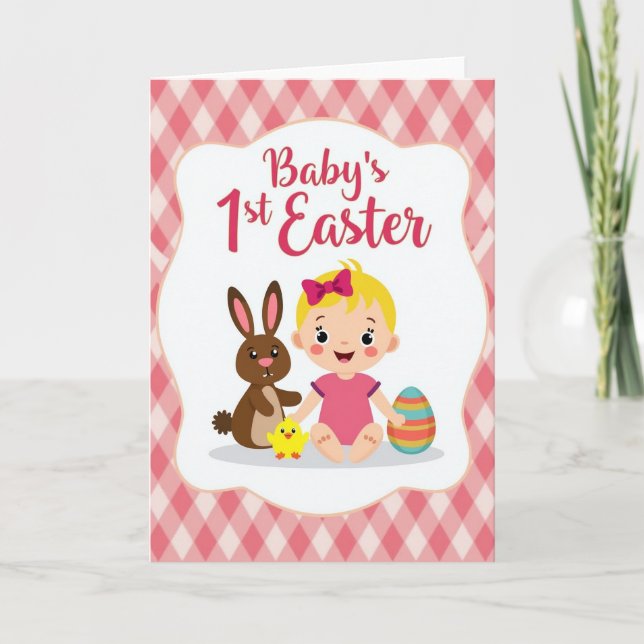 Gingham Baby Påskkort Kort (Framsida)