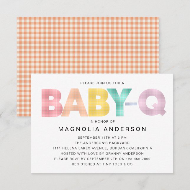 Gingham Baby-Q Summer Baby Shower Inbjudningar (Fram/baksida)