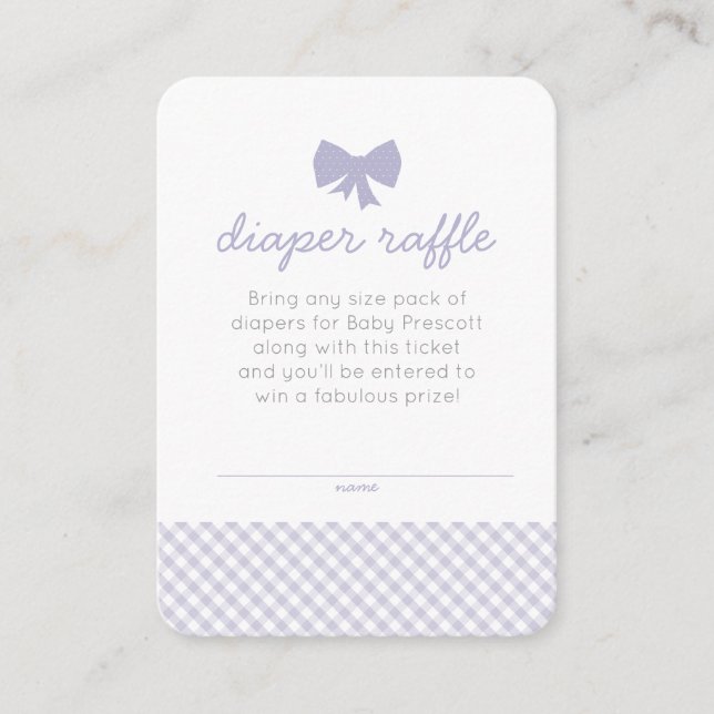 Gingham babydusch lila Diaper raffle biljett Tilläggskort (Framsida)