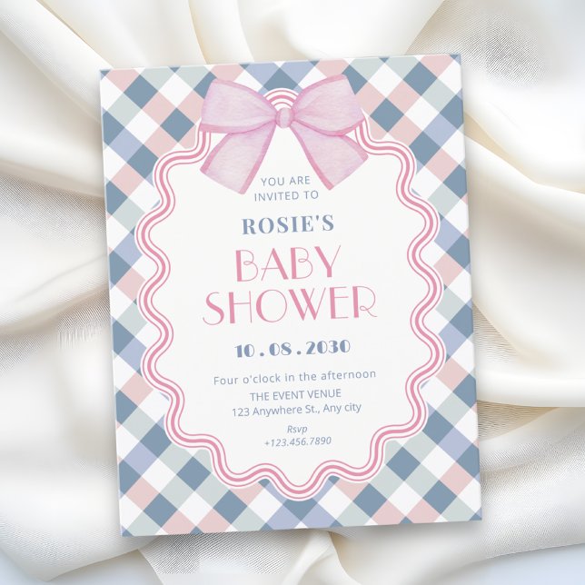 Gingham-båge baby shower inbjudningar (Skapare uppladdad)