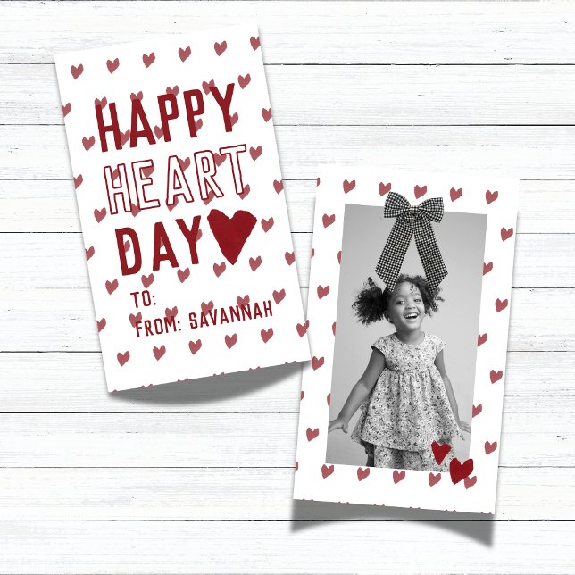 Gingham-båge Hjärt-dagen Alla hjärtans dag klassru Anteckningskort (Heart Day Gingham Bow Valentines Classroom Card)