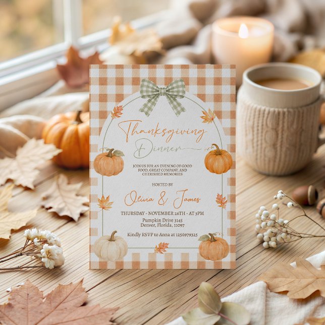 Gingham Band Pumpa Thanksgiving Inbjudan (Skapare uppladdad)
