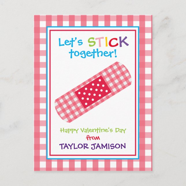 Gingham Bandage Personlig Valentines kort (Framsida)