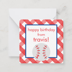 Gingham Baseball Personlig Gift-kuvert Anteckningskort