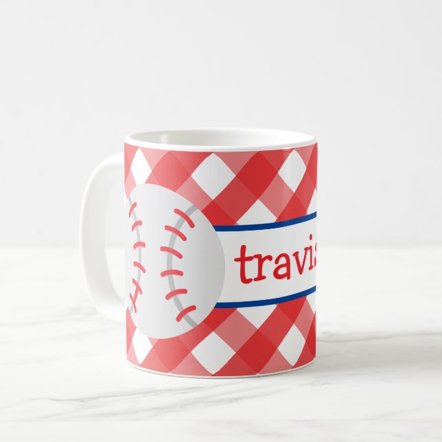 Gingham Baseball Personlig mugg (Framsida vänster)