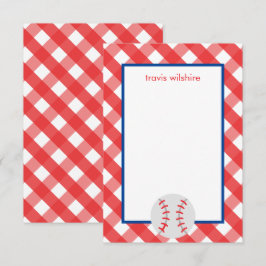 Gingham Baseball Personlig Note Cards Tack Kort