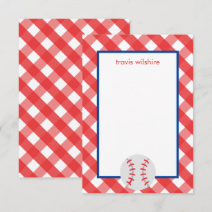 Gingham Baseball Personlig Note Cards Tack Kort