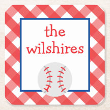 Gingham Baseball Personlig Papper Underlägg