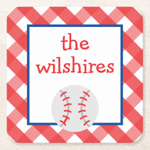Gingham Baseball Personlig Papper Underlägg Kvadrat
