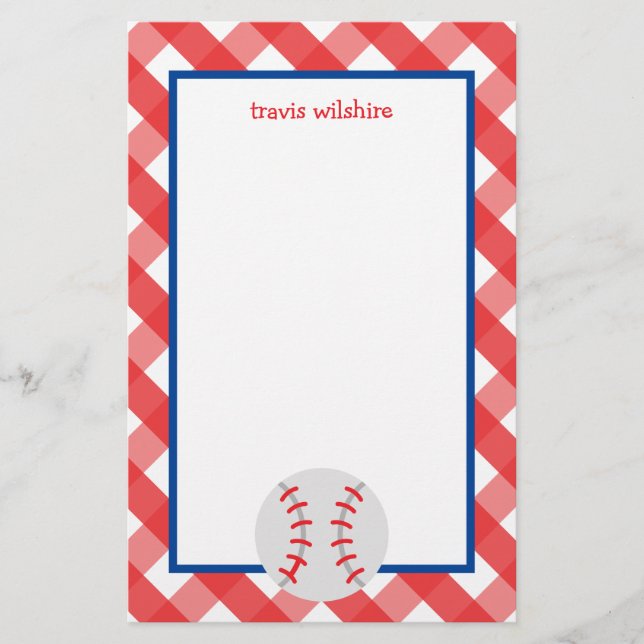 Gingham Baseball Personlig Stationery (Framsida)