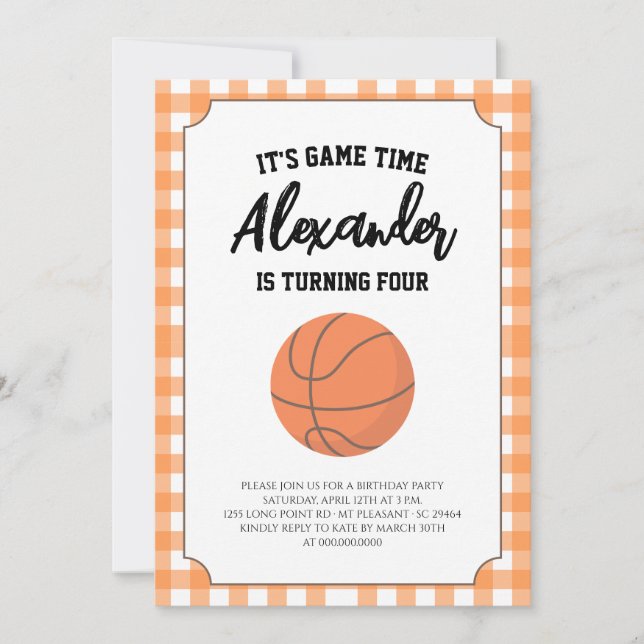 Gingham Basketboll Födelsedag Inbjudningar (Framsida)